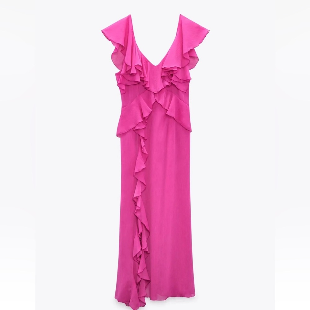 ZARA RUFFLED MIDI SLIP DRESS - Picture 3 of 15